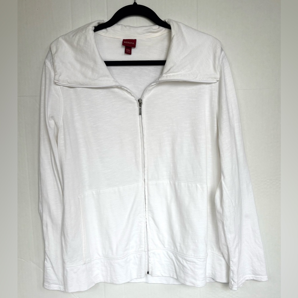 NWOT Merona White Zip-Up 100% Cotton Jacket / Top  Size XL